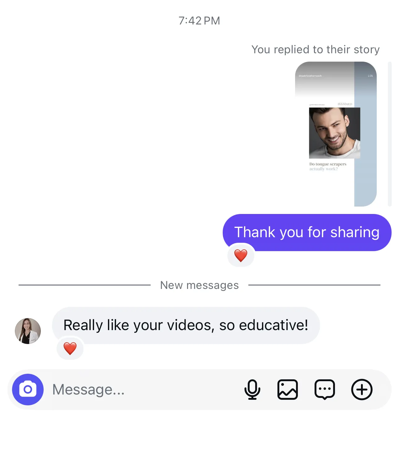 Instagram message: “Really like your videos, so educative!”